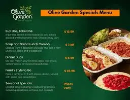 olive garden menu 2 for $25 prices ingredients items timings